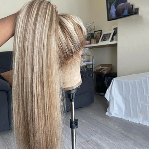 360 Raya invisible Elástico Listo para ir <span class=keywords><strong>Peluca</strong></span> sin pegamento Hilight P1B/60 Rubio Crudo <span class=keywords><strong>Peluca</strong></span> europea para mujeres blancas <span class=keywords><strong>Comprar</strong></span> a granel Pelucas baratas - Product Image 2