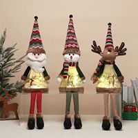 Ensemble de 3 décorations de Noël festives en peluche lumineuse musicale fonctionnelle, Père Noël, bonhomme de neige, cerf, parfait comme table d'appoint ou table de chevet