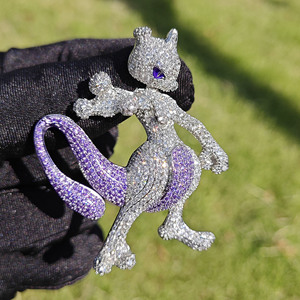 Pendentif Hip-hop Mew Pokémon, style européen et américain, simple, orné de diamants, collier tendance - Product Image 1