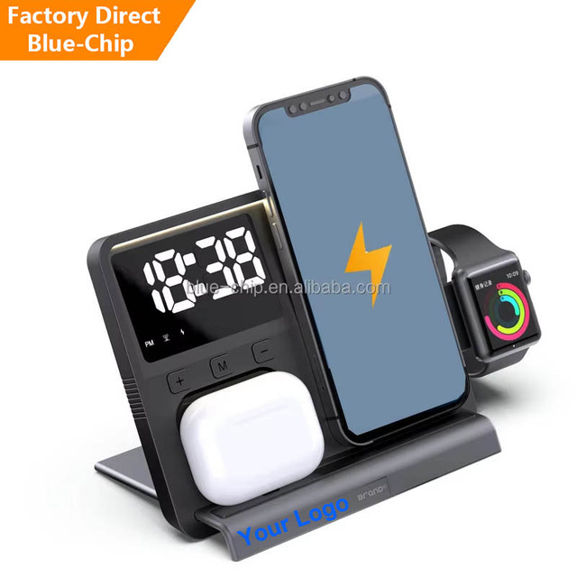 Modern Multi-Functional Headphone Smartwatch Cell Phone Hold Base Clock 5 in 1 Wireless Charger With Led Light Wireless Charging