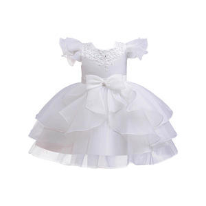 White Puffy Tulle Princess Dress For Girls Stage Performance Children's Dress With Embroidery And Bow - Product Image 4