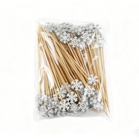 100 brochettes en bambou blanches en forme de flocon de neige, naturelles et jetables, pour la cueillette des fruits, réunion de famille