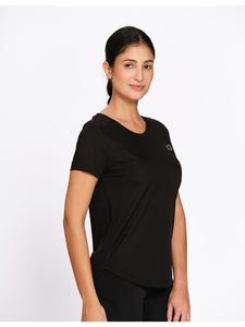 เสื้อยืดออกกำลังกายสีดำสำหรับผู้หญิง Munns & Mars ผ้าโพลีเอสเตอร์เนื้อนุ่ม แห้งเร็ว ทรงโค้ง ชายเสื้อโค้ง ทรงหลวม สวมใส่สบาย เหมาะสำหรับออกกำลังกายที่ยิม - Product Image 5