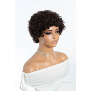 Perruque coupe pixie, cheveux humains bouclés, <span class=keywords><strong>bob</strong></span> court, grande taille de bonnet, coupe pixie courte bouclée, cheveux humains vierges pré-épilés, perruques pour femmes - Product Image 1