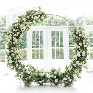 KCFA-013 Mawar Putih Buatan dengan Hydrangea Lengkungan Pernikahan Dihiasi Lengkungan Logam Bunga untuk Latar Belakang Pernikahan Lingkaran Bunga