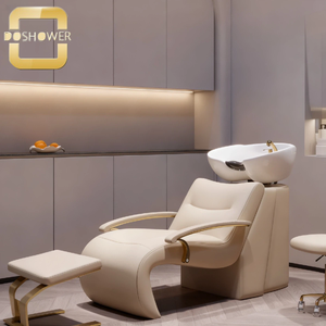 Cama de champú eléctrica de lujo personalizada de Color Beige reposapiés ajustable <span class=keywords><strong>para</strong></span> cabeza Spa muebles de salón de peluquería al por mayor - Product Image 1
