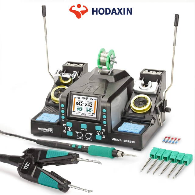 YIHUA 982D-III 2-IN-1 Precision Micro Soldering Station with C210 Soldering Iron and C120 Hot Tweezers Cartridge Tip System