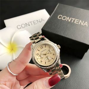 Montre chronographe pour femmes en or avec strass, bracelet en acier inoxydable, montres de luxe pour femmes - Product Image 1