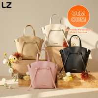 Tas Tote Kulit Asli LZ Custom Logo untuk Wanita, Tas Tangan Kapasitas Besar, Tas Selempang Bahu dengan Tali Bahu yang Dapat Dilepas