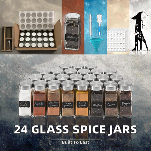 Premium Quality <b>Set</b> of 24 Glass <b>Spice</b> <b>Jars</b> with Stainless Steel Leak Proof Lids Kitchen Herb Seasoning Storage for Presents - Product Image 2