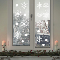 Vente flash : Décoration de Noël en forme de maison de neige, boule suspendue en verre, décoration holographique, autocollants de fenêtre en forme de renne des neiges, autocollants de Noël pour fenêtre