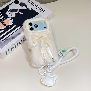 Nouvelle Coque de Téléphone en Peluche avec Nœud Papillon et Perles pour <span class=keywords><strong>iPhone</strong></span> 17 Pro Max, Antichoc, Couverture Intégrale, Coque Souple avec Cordon de Suspension Style Fille - Product Image 2