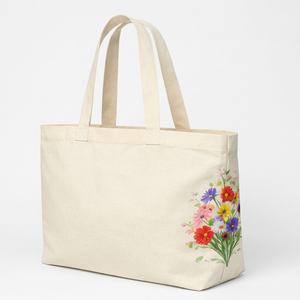 Sac fourre-tout en toile de coton biologique imprimé avec logo personnalisé, grande taille, motif floral, sac de shopping, poignée d'épaule, usage quotidien - Product Image 4