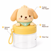 Venta al por mayor de tapas de botella de juguete con diseño de mascota de dibujos animados, reutilizables, de PVC suave, figuras decorativas para vasos.