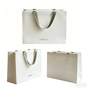 Sac cadeau en papier blanc de luxe personnalisé avec poignée en ruban, sac fourre-tout imprimé avec logo pour boutique, mariage, événement d'entreprise - Product Image 2