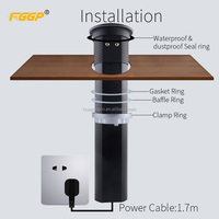 Prise escamotable motorisée noire pour table de cuisine avec 3/2 prises, boîtier en aluminium IP44, SDK WiFi
