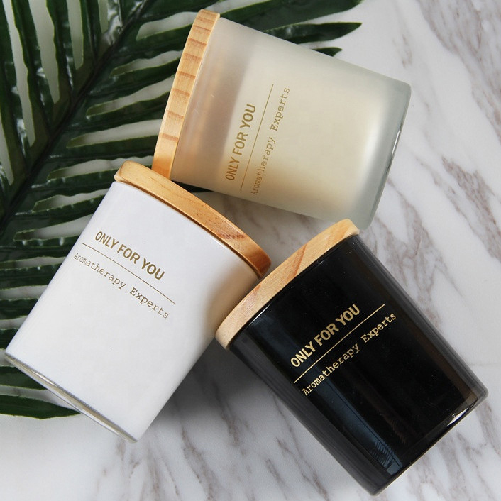 Роскошные черные пустые стеклянные банки для свечей на заказ 4 унции 6 унций 8 унций 10 унций с деревянными бамбуковыми металлическими крышками для изготовления свечей