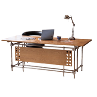 Bureau de style industriel vintage en bois massif avec pieds en acier inoxydable, idéal pour la maison, le bureau ou comme table d'étudiant.
