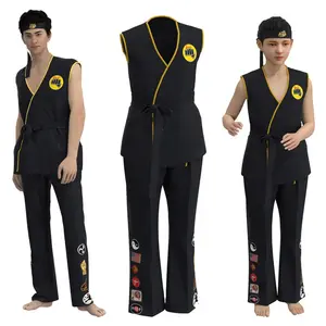 Pakaian Seni Bela Diri Kualitas Premium Tokoh Aksi untuk Halloween Pria Murah Grosir Warna Hitam Seragam Cobra Kai Seragam Karate