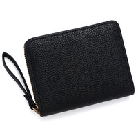 Dompet koin multi-slot kartu baru, warna solid motif kulit leci, kapasitas besar dengan ritsleting