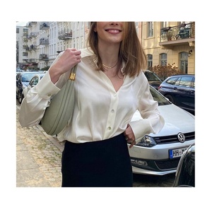 High Quality Chameuse Women's <strong>Silky</strong> White/khaki <strong>Tops</strong> and Blouses &amp; Shirts Vintage - Product Image 6
