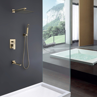 Système de douche carré moderne en laiton pour salle de bain, ensemble de douche thermostatique unique avec fonction massage, mitigeur de baignoire noir et or