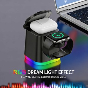 แท่นชาร์จไร้สายแบบพับได้ INPUTECH 15W 3 in 1 พร้อมไฟ RGB ได้รับการรับรอง KC แท่นชาร์จเร็ว - Product Image 5