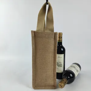 Customized Logo Size Bags For Wine Eco- Friendly Reusable Jute Tote Wine Bag Single Bottle Wine Holder Tote Bag