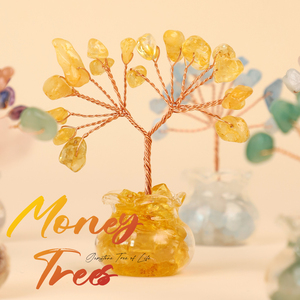 Mini ramas de piedras preciosas de árbol de dinero de cristal Feng Shui con base de vidrio para decoración de escritorio y regalos - Product Image 2