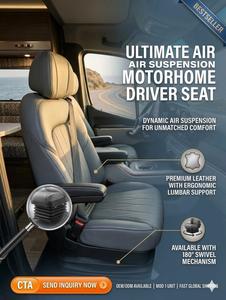 Asiento Giratorio de Cuero PU con Suspensión Neumática para Conductor de Autocaravana, 12V 24V, para RV y <span class=keywords><strong>Camper</strong></span> <span class=keywords><strong>Van</strong></span> - Product Image 2