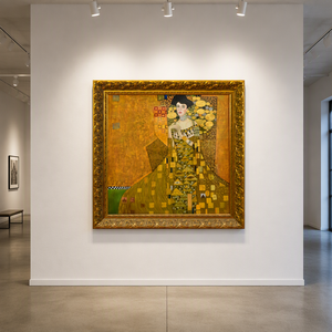 Peinture à l'huile classique artisanale jaune <span class=keywords><strong>Gustav</strong></span> <span class=keywords><strong>Klimt</strong></span> Adele Bloch Bauer décorative avec cadre sur toile et feuille d'or - Product Image 4