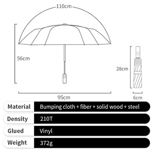 Hot Sale <strong>Portable</strong> Black Vinyl Three-Fold Sun Protection Folding <strong>Umbrella</strong> with Wooden Handle - Product Image 3