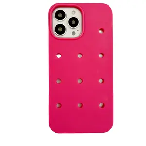 Luxury Design 2023 Holes DIY Phone Case for Breathable DIY Hole Matte Silicon DIY for Phone 15 14 13 Pro Case Navy Pink