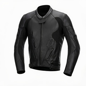 <b>Men's</b> Black Leather <b>Jacket</b> Stand Collar Zipper Windproof Slim Fit Style Autumn Wear - Product Image 1