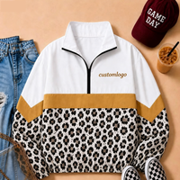 Blouson coupe-vent vintage en gros avec logo d'équipe, imprimé léopard à carreaux, manches longues, col zippé 1/4, brodé, style pull