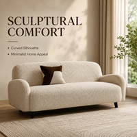 Canapé Bouclé Courbé Confortable avec Accoudoirs Rembourrés Intégrés, Revêtement Texturé Doux, Pieds Coniques Noirs – Idéal pour un Salon Minimaliste et Chaleureux