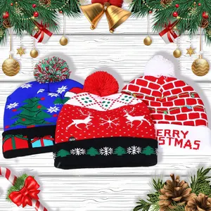 2023 светодиодная Рождественская шапка, свитер, вязаная шапка, Рождественская светлая вязаная шапка, Рождественская зимняя шапка