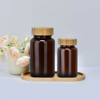 Bouteille vide en verre à large ouverture, brun foncé ambré, pour pilules, capsules, comprimés et poudres de soins de santé