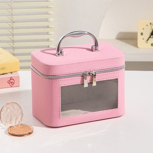 Caja de <span class=keywords><strong>maquillaje</strong></span> <span class=keywords><strong>transparente</strong></span> portátil de gran capacidad, nueva ventana, Maleta de PU con cremallera para caja de regalo de recuerdo para el hogar - Product Image 6