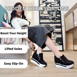 NUOVE Scarpe Casual da <span class=keywords><strong>Donna</strong></span> con Tacco Nascosto, Traspiranti, Vulcanizzate, con <span class=keywords><strong>Zeppa</strong></span> e Plateau, Slip-on per Aumentare l'Altezza - Product Image 2