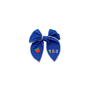 Custom Back to School ABC Multi Color Embroidery <strong>Bow</strong> for Kids Girls School Gift 123 Linen Hair <strong>Bow</strong> - Product Image 4