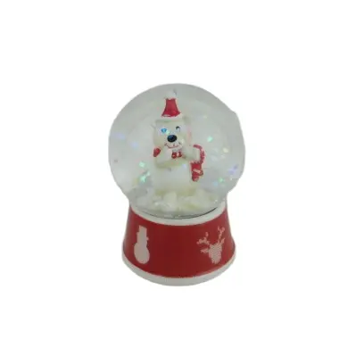 Decalcomania ceramica artigianale rosso natale palla di vetro acqua orso polare interno pianura rotonda a base di neve globi con Glitter per la decorazione domestica