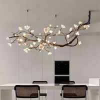 Lustre LED moderne en céramique et cuivre, design branche d'arbre et pétale, réglable et personnalisable, pour éclairage de plafond de maison, hôtel, villa