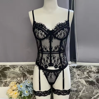 Set Lingerie Wanita Model Tulang Ikan Terbaru, Berenda, Berongga, Ringan, Bernapas, Seksi, Transparan