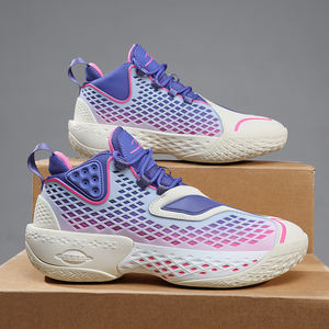 Chaussures de basketball montantes lumineuses pour hommes, respirantes, qui brillent dans le noir, dégradé violet-rose, avec amorti pour le terrain - Product Image 4