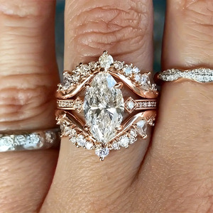 Ensemble de bagues en laiton romantique OJ, 3 pièces, plaqué or <span class=keywords><strong>champagne</strong></span> pour femmes, zircon 3A, coupe marquise, bague de fiançailles, bague de mariage - Product Image 4