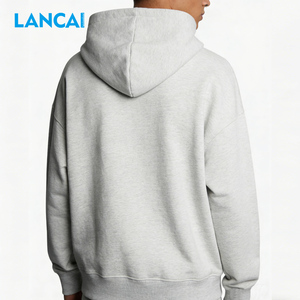Lancai Drawstring-Free Heavyweight 100% Cotton Stand Solid Casual French Terry Oversized Hoodie Digital Embroidery Drop Shoulder - Product Image 4