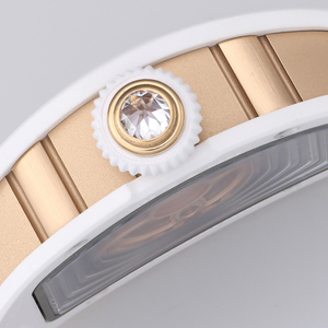 Reloj Mecánico de Cerámica Blanca con Diamantes de Alta Gama para Mujer, Elegante y Único, con Forma de Barril, Resistente al Agua, con Correa de Goma Deportiva - Product Image 5