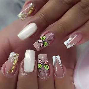 <span class=keywords><strong>Uñas</strong></span> postizas minimalistas de diamante pequeño con patrón de hueso europeo, blancas y <span class=keywords><strong>sencillas</strong></span>, semimanufacturadas, aptas para máquina, venta al por mayor a bajo precio. - Product Image 4