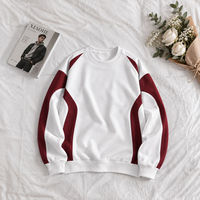 Sweat-shirt unisexe oversize à col rond, blanc et bordeaux, avec empiècements color block, en maille épaisse, personnalisable avec logo OEM